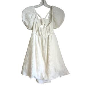 Princess Polly Puff Sleeve Mini Dress Muslin Cotton Tie Back, White, Size 2